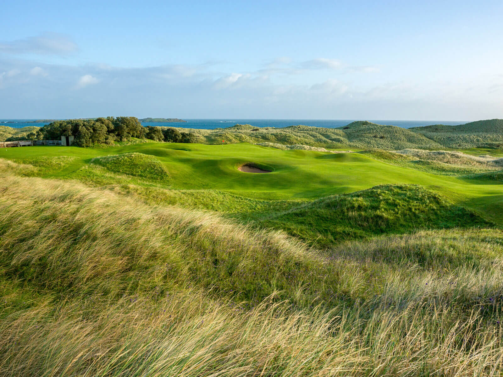 Image depicting the 13th green and surrounding bunkers at Royal Portrush Dunluce Golf Course, Portrush, County Antrim, Northern Ireland