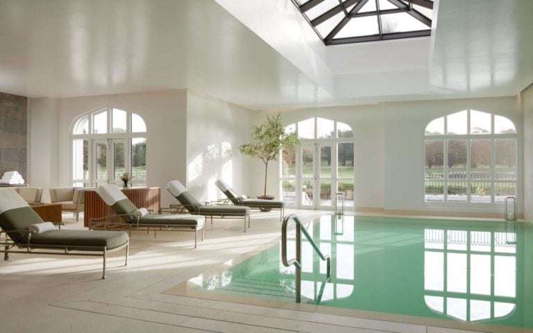 Image of the indoor pool and views of the park at Adare Manor, County Limerick, Ireland, Europe