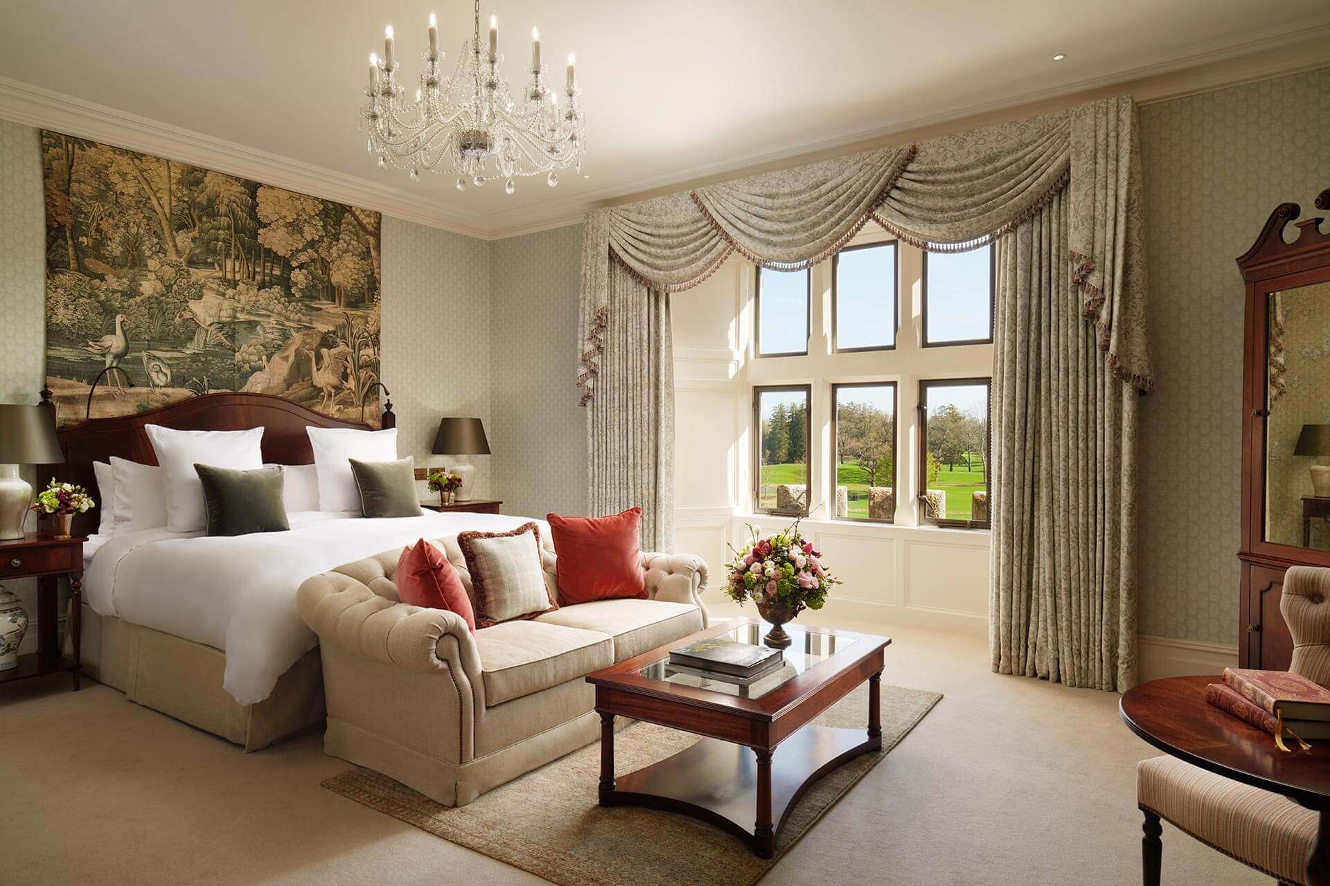 Image depicting the inside of a spacious bedroom at Adare Manor, County Limerick, Ireland, Europe