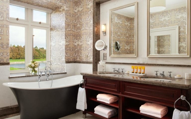 Image of a free-standing bath in a deluxe bathroom at Adare Manor, County Limerick, Ireland, Europe