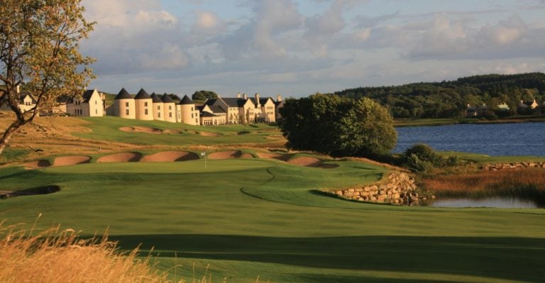 Image of the golf course and resort building at Lough Erne Resort, Fermanagh Count,Northern Ireland, United Kingdom
