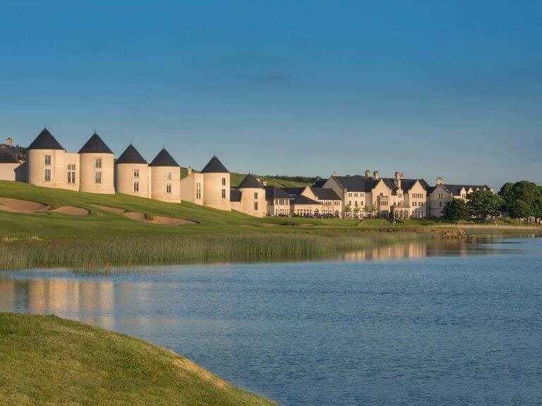 Image depicting the exterior of the buildings and lake at Lough Erne Resort, Fermanagh Count,Northern Ireland, United Kingdom
