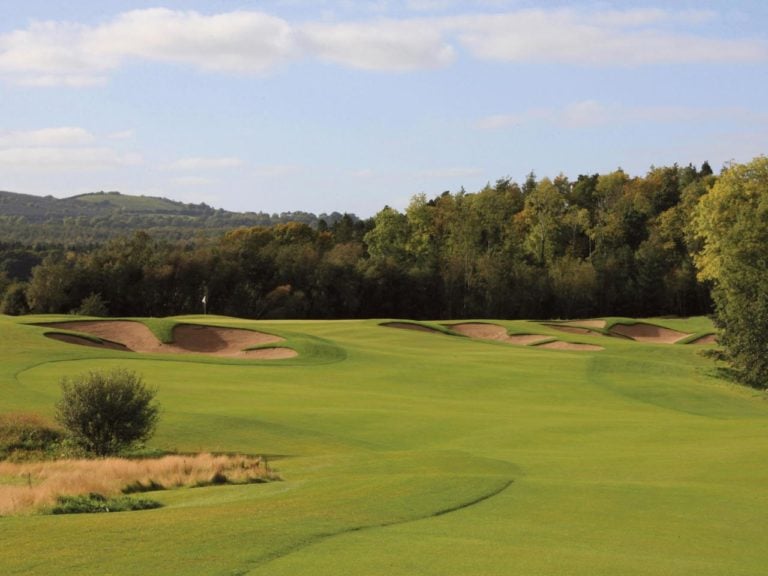 Image depicting the 3rd fairway and large bunkers at Lough Erne Resort, Fermanagh Count,Northern Ireland, United Kingdom