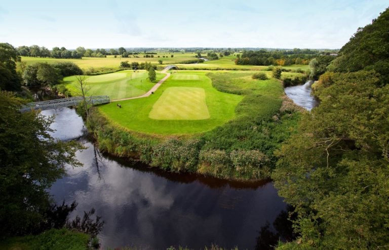 Aerial image overlooking the golf course at Galgorm Resort, County Antrim, Northern Ireland