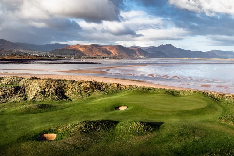 Image of the mountain range behind the Dooks Golf Club, County Kerry, Ireland
