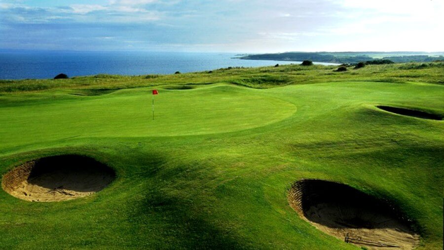 Aerial image of the 9th green at Gullane No.1 Golf Course, East Lothian, Scotland