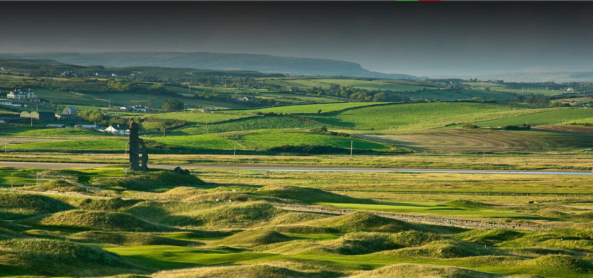 Image displaying the undulating hills of the Castle Golf Course at Lahinch Golf Club, County Clare, Ireland