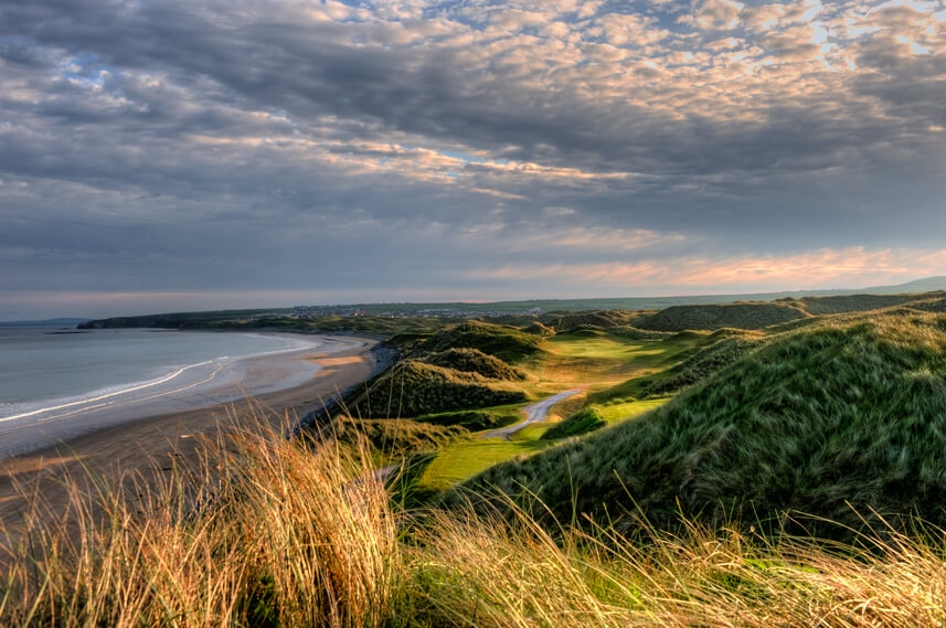 Image overlooking the view of the tee on the 17th hole at Cashen Golf Course at Ballybunion, County Kerry, Ireland