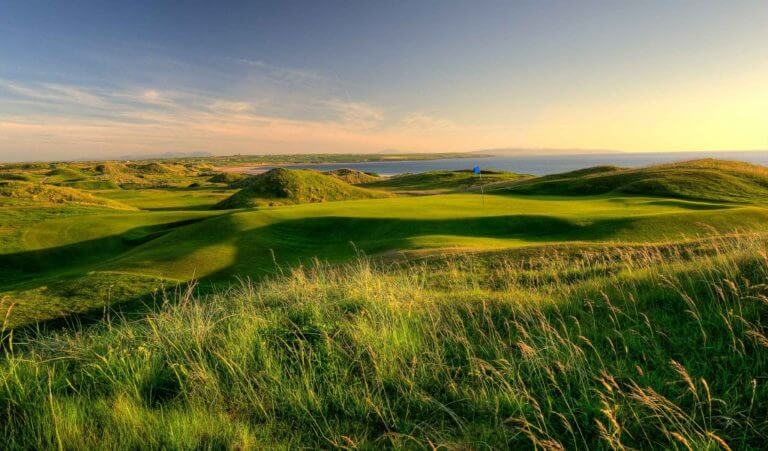 Image depicting the Old Course 2nd green at sunset at Ballybunion, County Kerry, Ireland