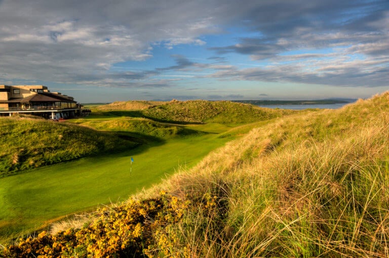 Image looking up the 18th green on the Old Golf Course at Ballybunion, County Kerry, Ireland