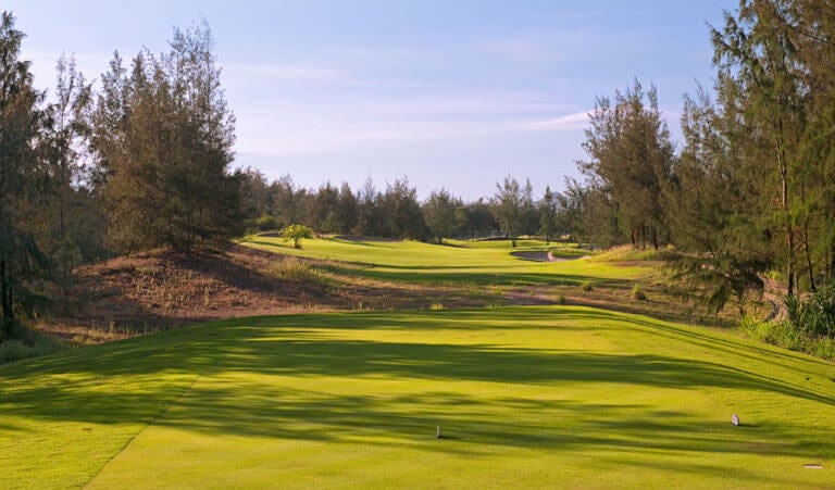 Image looking at the 16th hole, Montgomerie Links Vietnam Golf Course, Da Nang, Vietnam, Asia