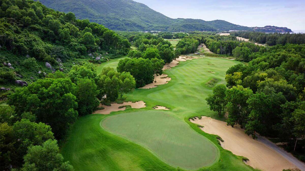 Image overlooking the 7th green and approaching fairways at Laguna Lang Co Golf Club, Da Nang, Vietnam