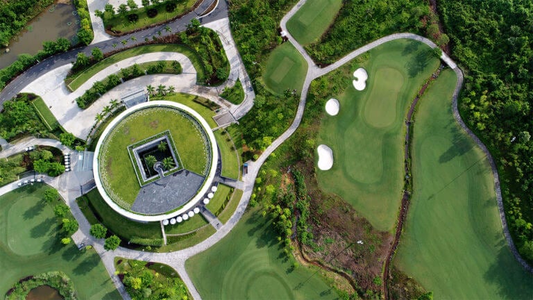 Birds-eye-view of the clubhouse and practice facilities at Ba Na Hills Golf Club, Da Nang, Vietnam