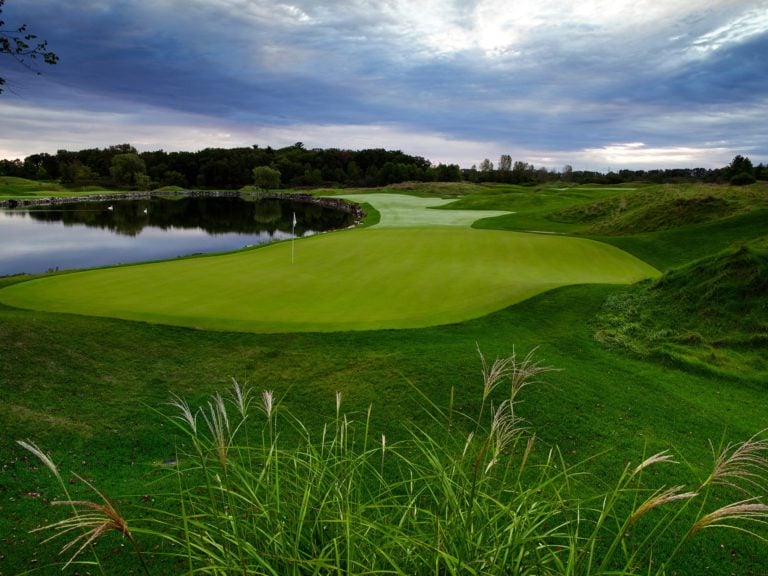 Image displaying a grey cloud over the Blackwolf Run River Golf Course, Destination Kohler, Sheboygan, Wisconsin, USA