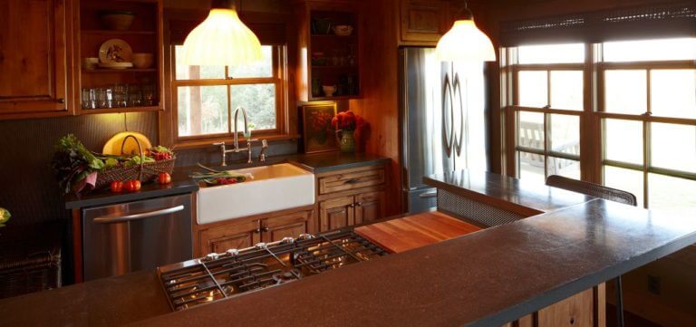 Image of the kitchen within the Sandhill Cabin at Destination Kohler, Wisconsin, USA