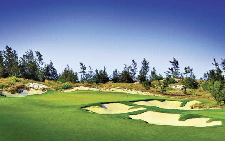 Image of the 15th hole and well placed bunkers on the BRG Golf Course in Danang, Vietnam