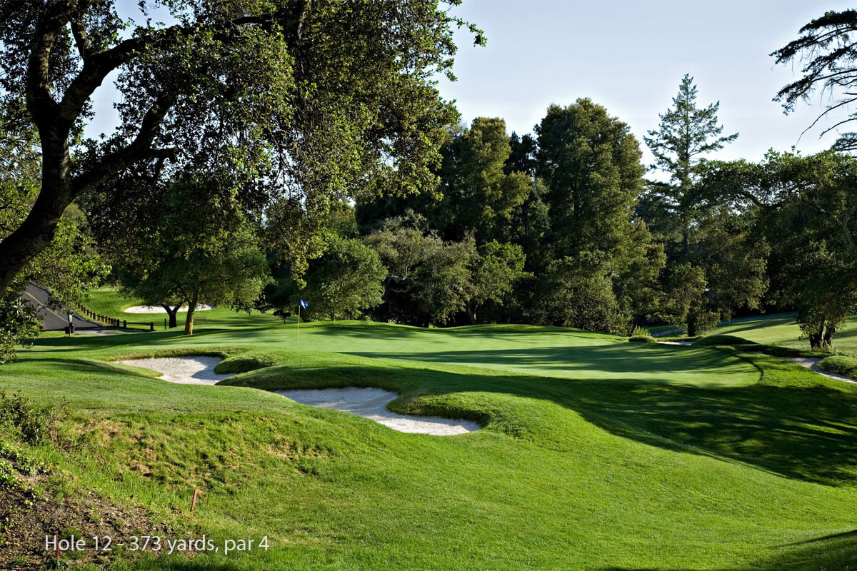 Image of the trees surrounding the green on the 12th hole at Pasatiempo Golf Course, California, USA