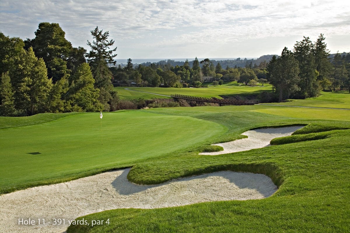 Image displaying the green looking back down the fairway on the 11th hole at Pasatiempo