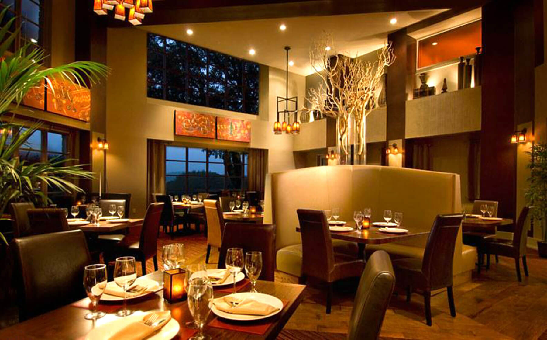 Interior view of fine dining restaurant set up at Omni Barton Creek