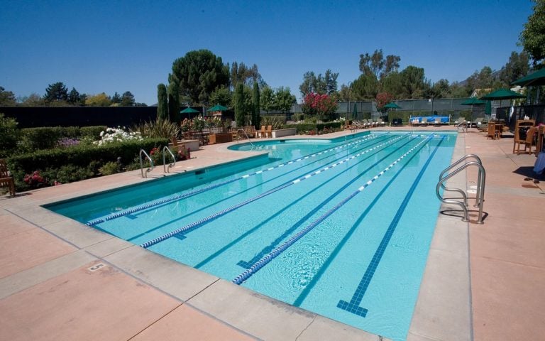The outdoor lap pool has four lanes for swimmers