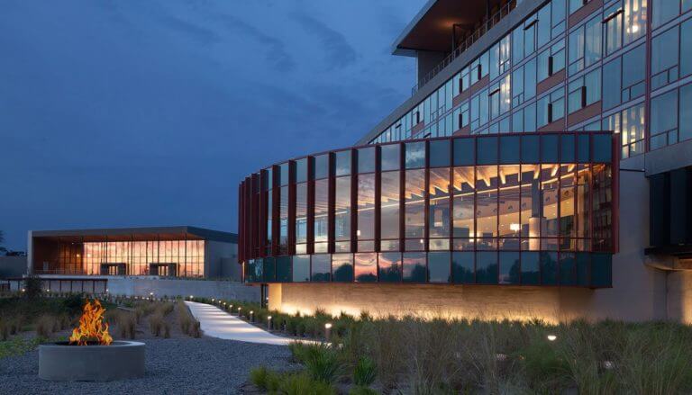 External view of the architecturally designed Streamsong Golf Resort main building in Florida