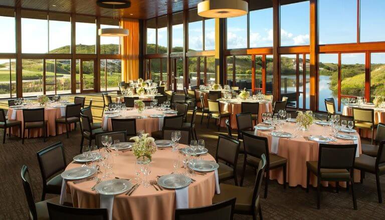 Interior view of fine dining in the clubhouse at Streamsong Golf Resort in Florida