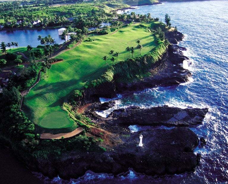 Aerial view of the Ocean golf Course at Hokuala in Kauai, Hawaii