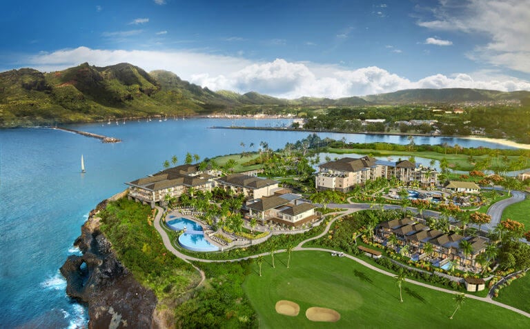 Aerial view of the Timbers Golf Resort Complex in Hawaii