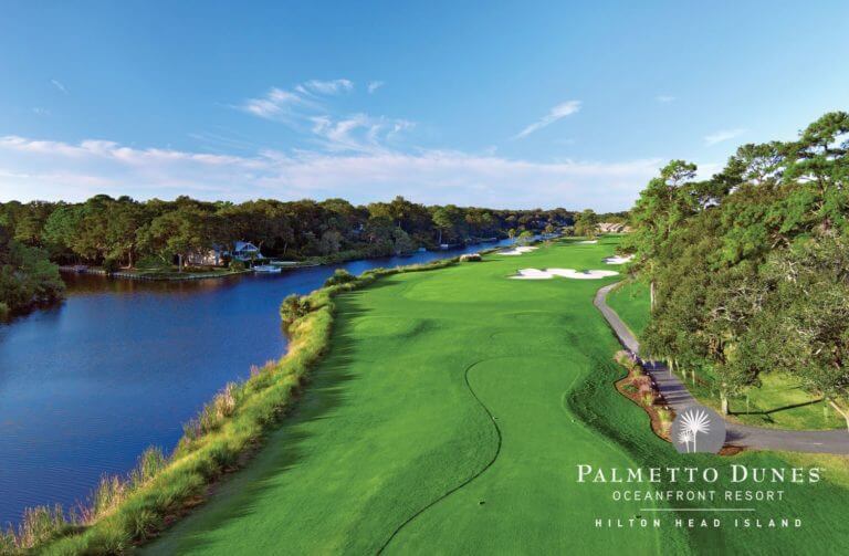 Aerial view of the sixteenth hole at Palmetto Dunes Golf Course, Hilton Head