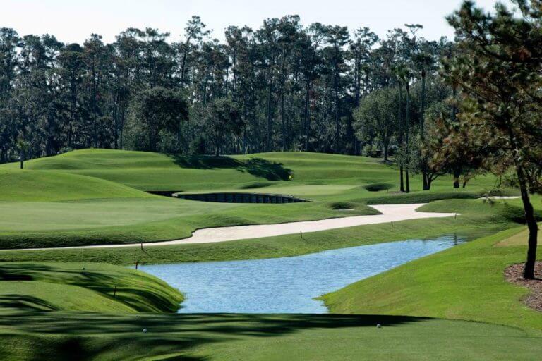 Overlooking the fourth hole with hazardous water traps TPC Sawgrass Golf Course in Florida