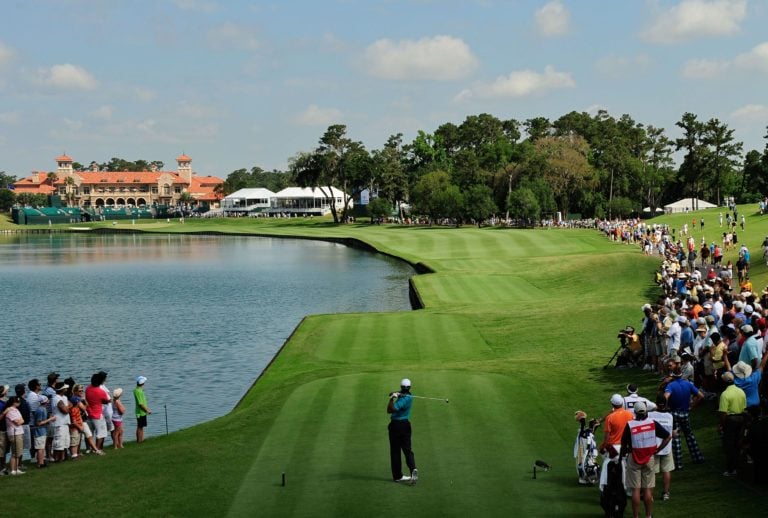 Tiger Woods Tee's off on the eighteenth hole at TWP Sawgrass Golf Course in Florida