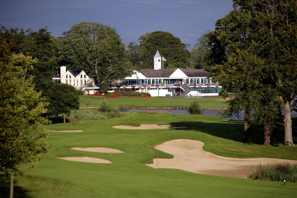 Looking up the thirteenth hole towards the clubhouse at The K Club Golf Resort in Ireland