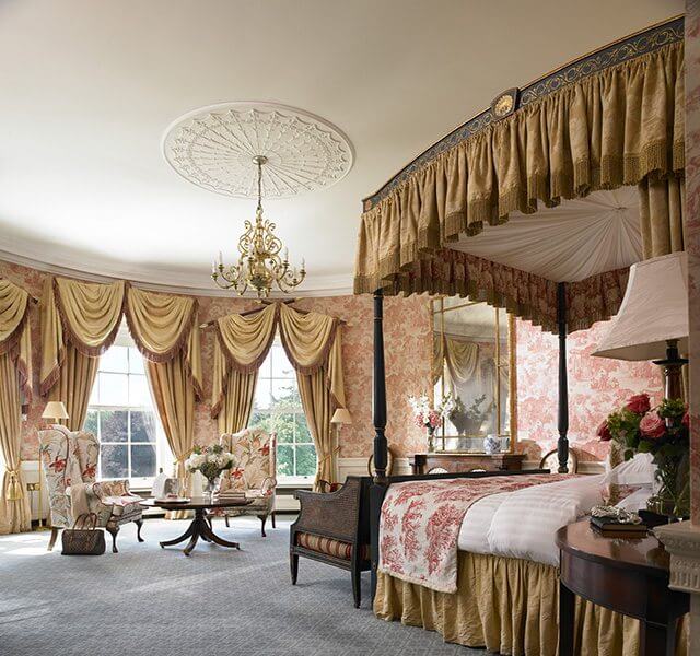 Internal view of the Presidential Suite furnished with Victorian furniture at The K Club
