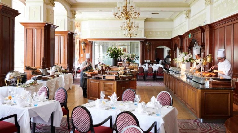 Interior view of the breakfast room at the Slieve Donard Hotel