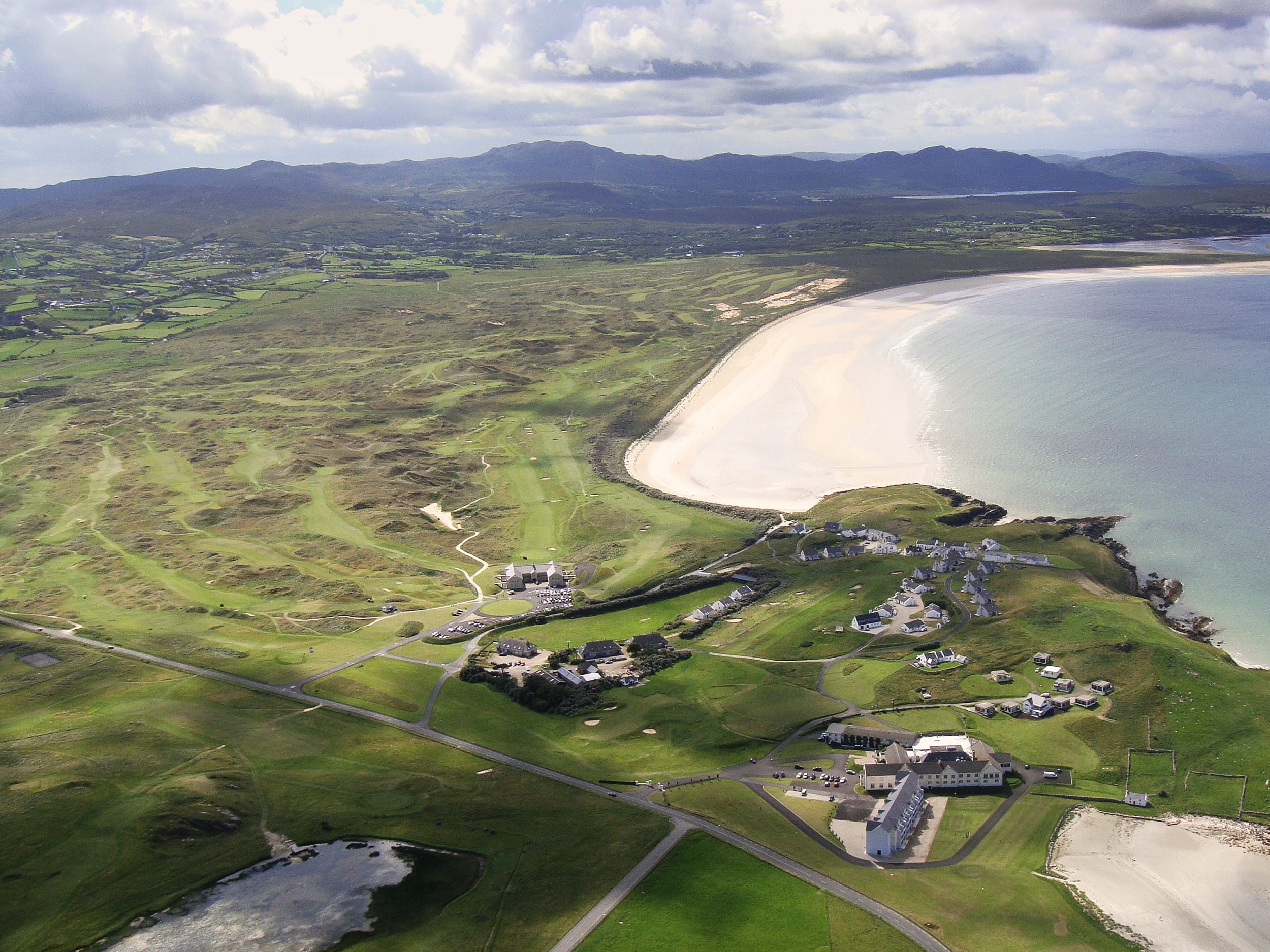 Aerial view of the Rosapenna Golf Resort, Ireland and surrounding golf hinterland