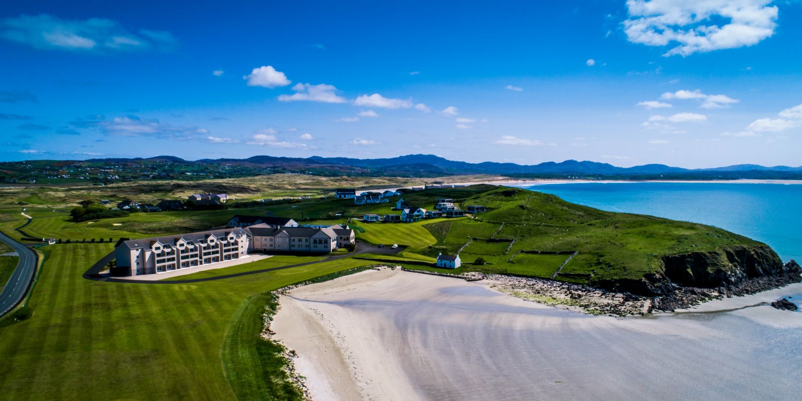 Aerial view of the main resort building at Rosapenna Golf Resort, Ireland