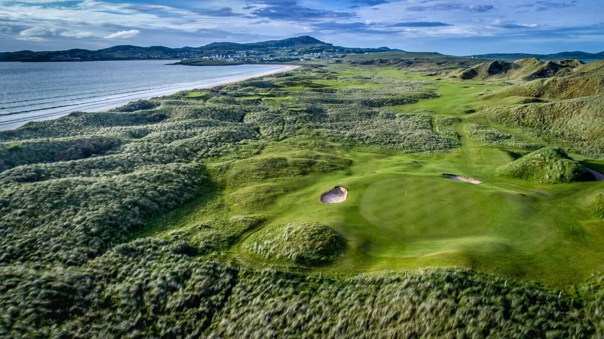 Aerial view of the golf complex at Rosapenna Golf Resort, Ireland