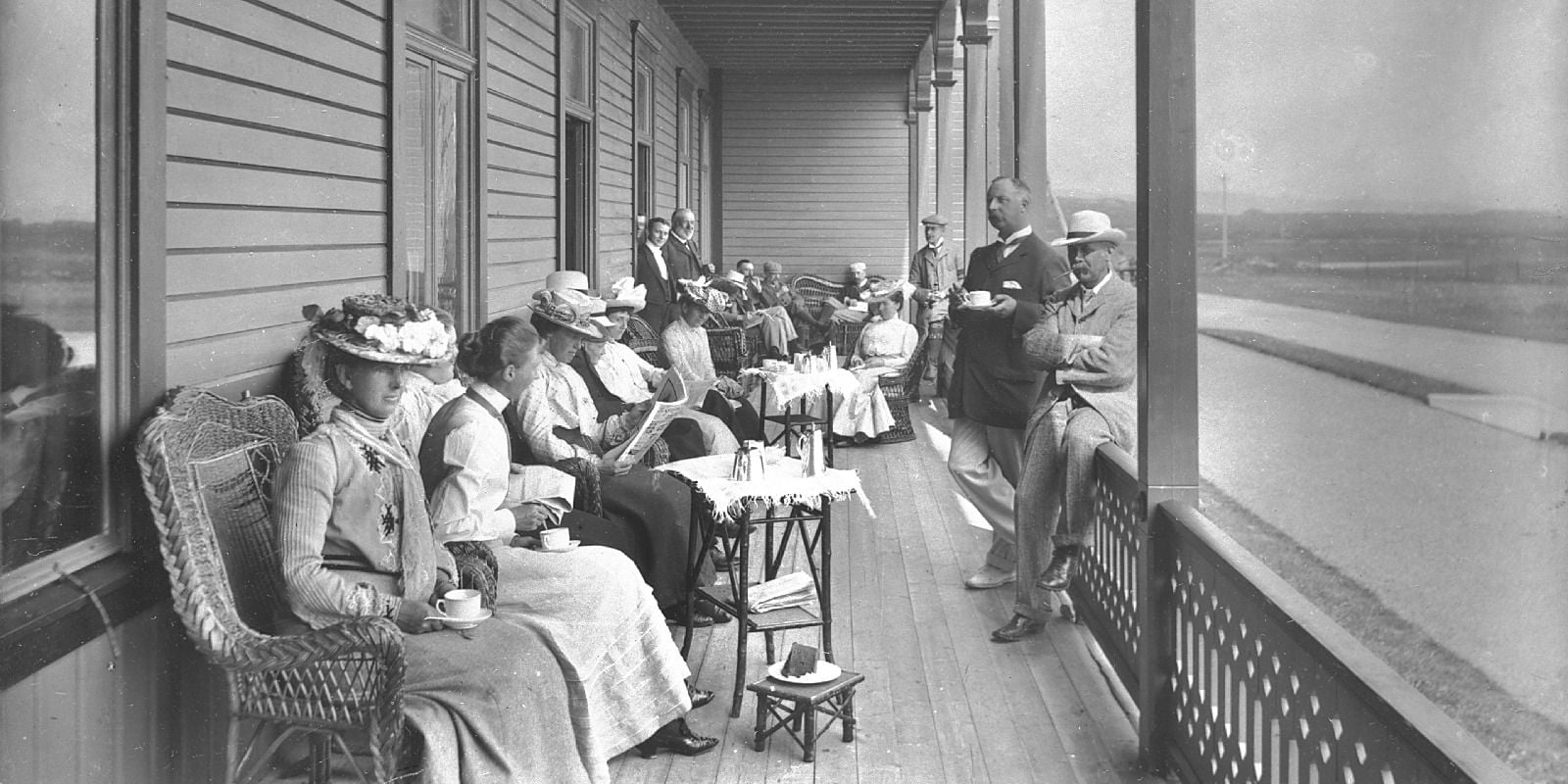 Old photograph of patrons at Rosapenna Golf Resort, Ireland drinking tea