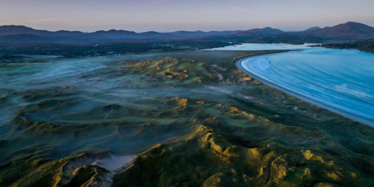 Dawn view of mist over the golf complex at Rosapenna Golf Resort, Ireland