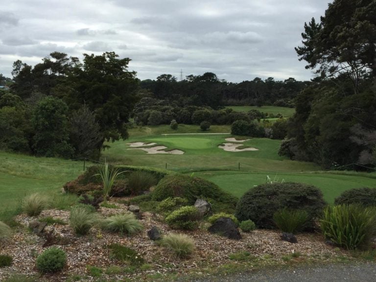 Image looking down a par-3 on Titirangi's Golf Course, New Zealand