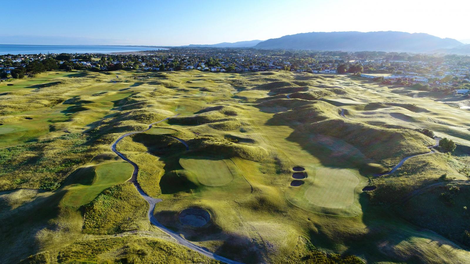 Aerial image of the golf links course and surrounding suburbs at Paraparaumu, New Zealand