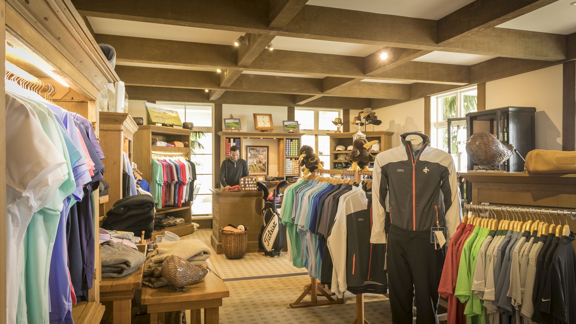 Image displaying the apparel on offer at Kauri Cliffs golf Pro Shop