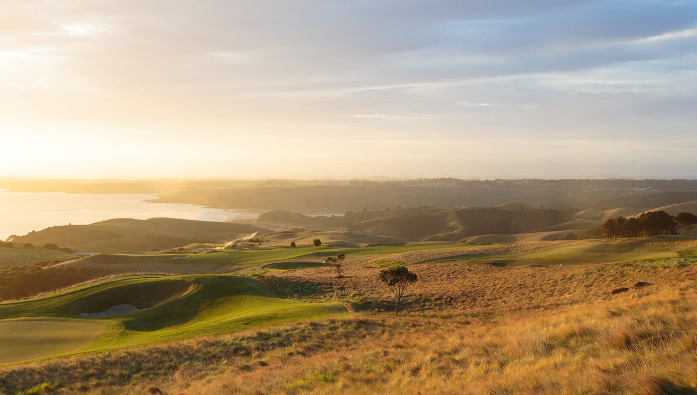 Landscape view of Robertson Lodge's Kauri Cliffs Golf Course