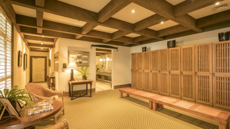 Inside the golf locker room for travellers at Kauri Cliffs, New Zealand