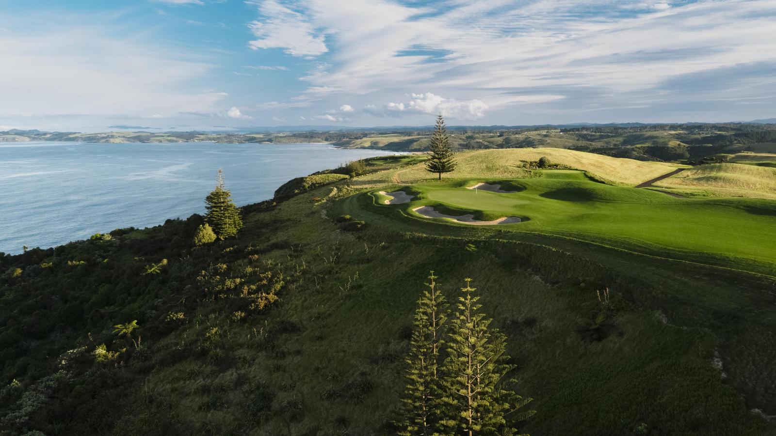 Drone image of the Kauri Cliffs Golf Course in New Zealand's North Islands