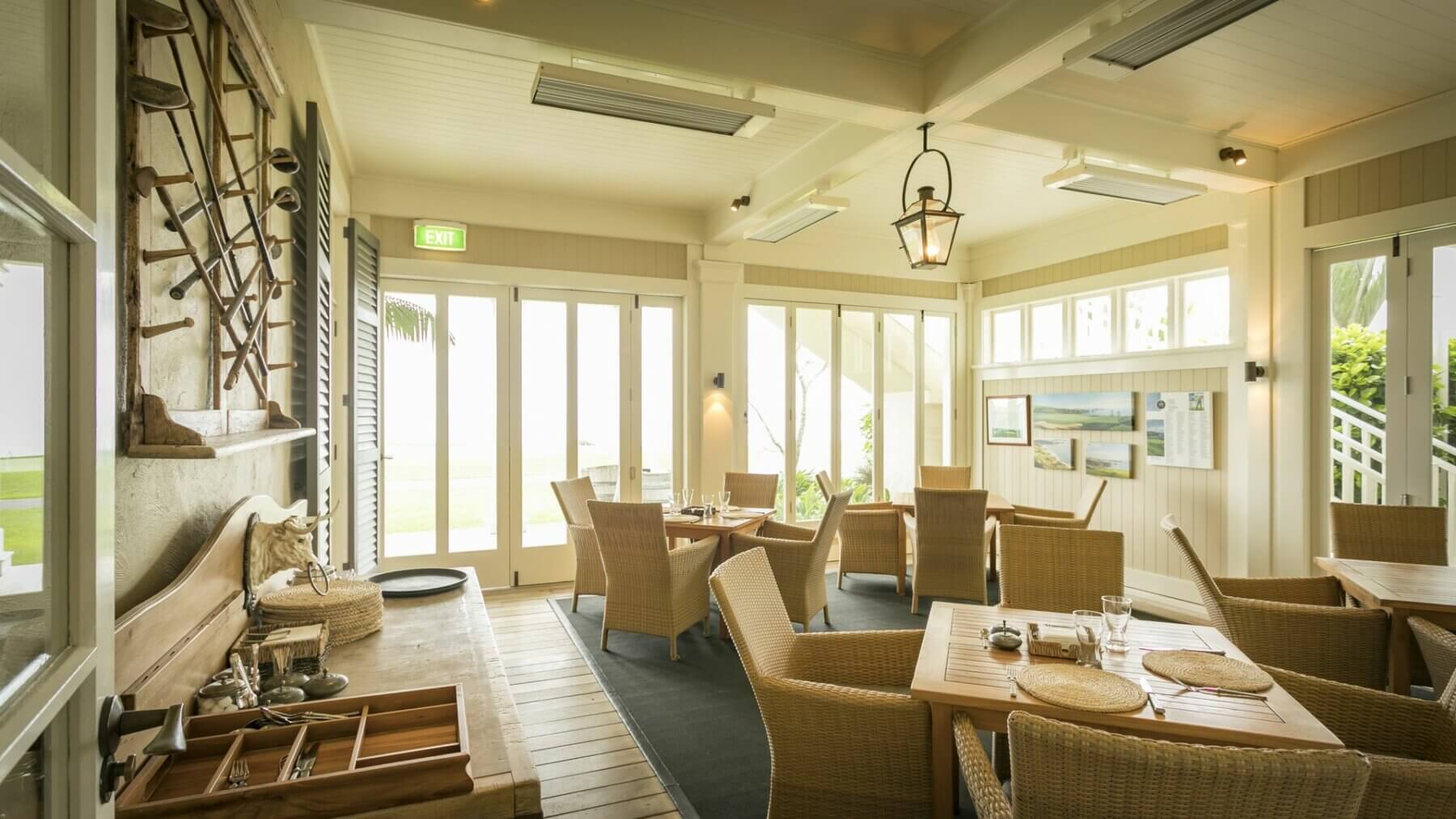 Image displaying the inside of Kauri Cliffs golf clubhouse restaurant, New Zealand