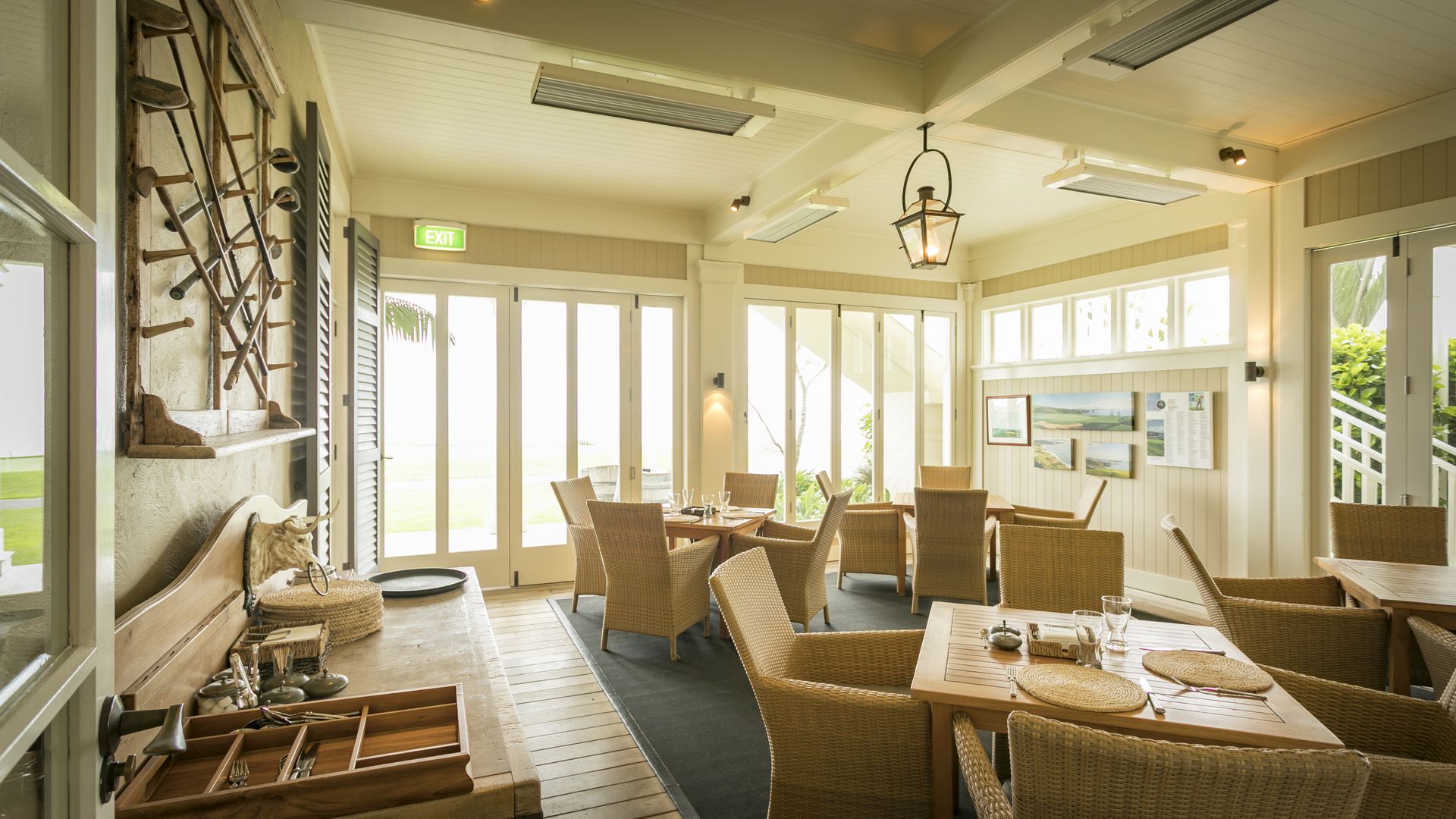 Image displaying the inside of Kauri Cliffs golf clubhouse restaurant, New Zealand