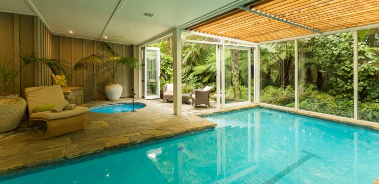 Image of a pool and spa inside Kauri Cliffs golf Resort, New Zealand