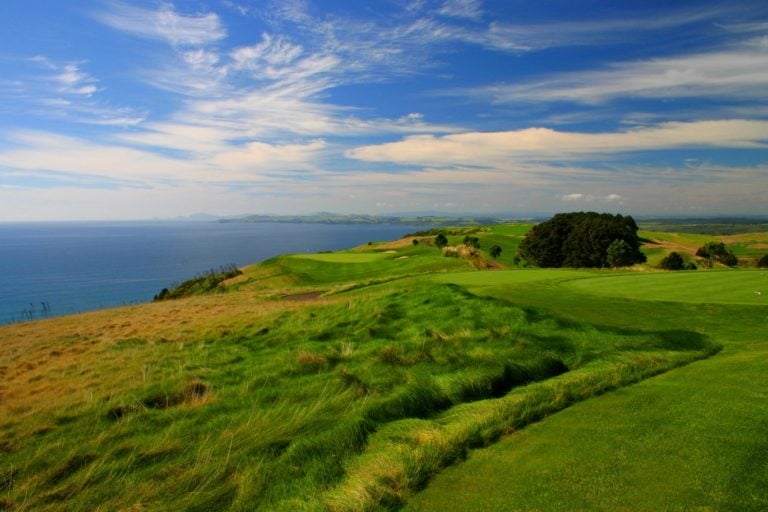 Image of long fescue grass lining the fairways at Kauri Cliffs' famous golf course