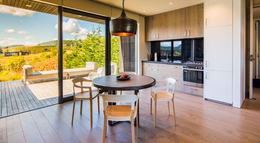 Image displaying a dining table in The Kinloch Manor and Villas, Taupo, New Zealand